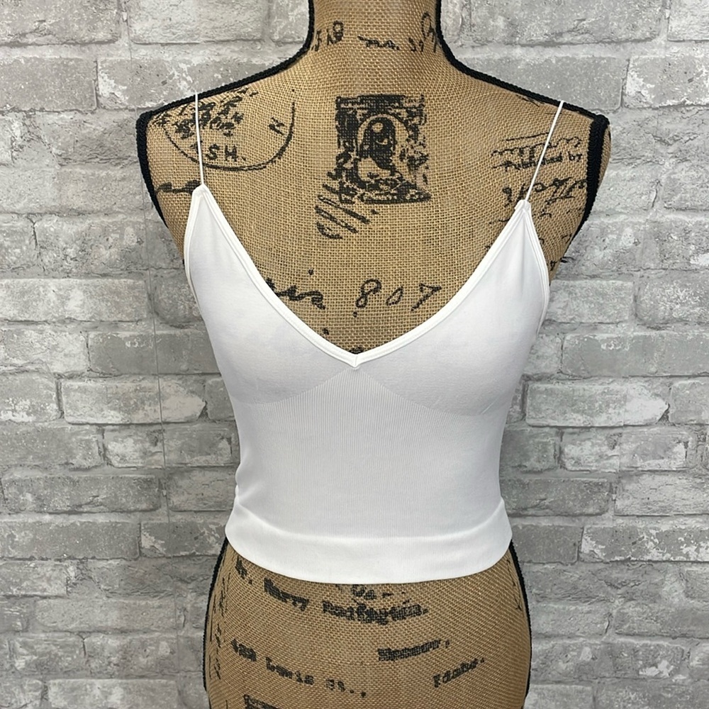 Free People Ribbed V Neck Brami in White